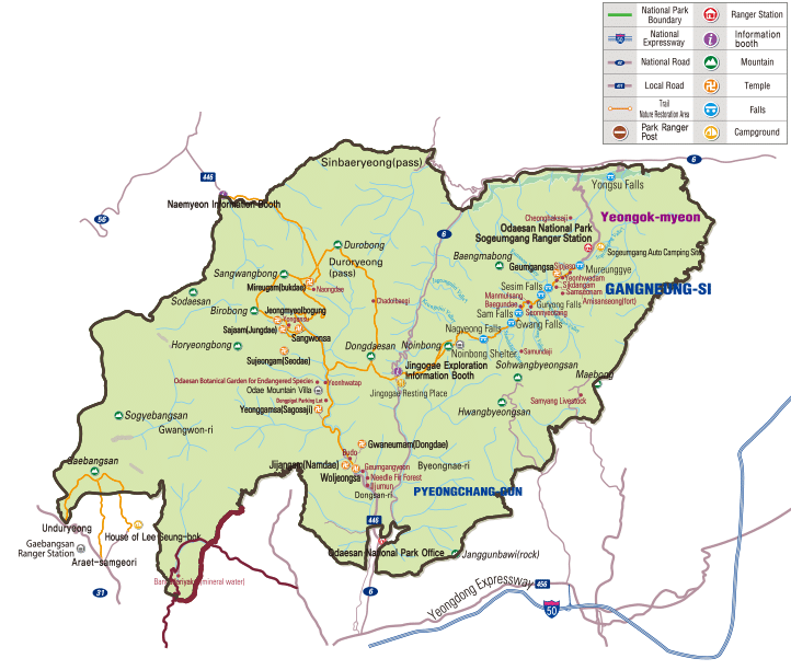 Map of Odaesan National Park in Korea