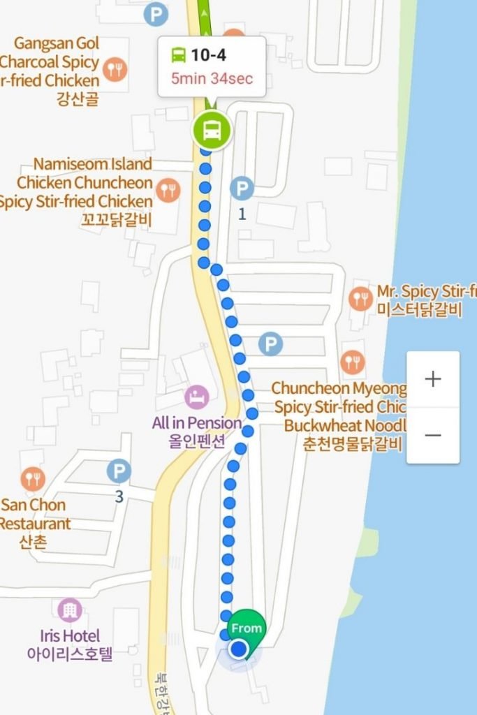 Map of how to go to Nami Island on foot